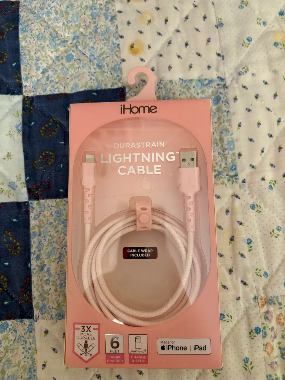 iHome Pink Durastain Lightning Cable - Braided Charging Cord